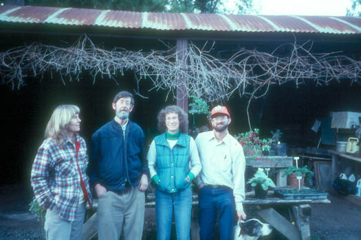 Marilyn's last day. Eleanor Williams, Matthew (Carl) Isenberg, Marilyn Daggett, Brent Wilcox, and Shep (trying to get away.)